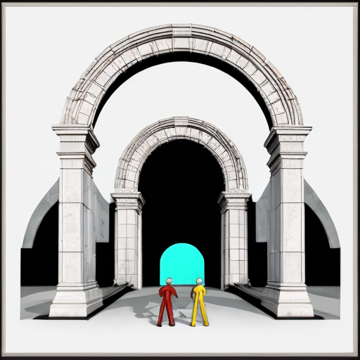 Colorize an arch with multiple abstract figures in Tanguy  style