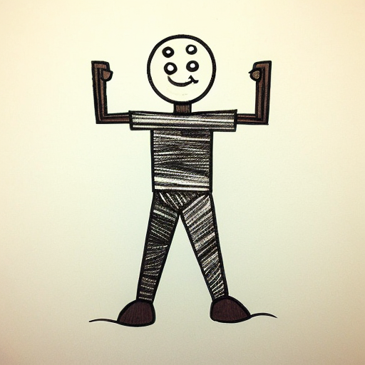 Stick man with lines for arms, legs, and torso, a circle head with a basic smile. Only a circle, no skin.
