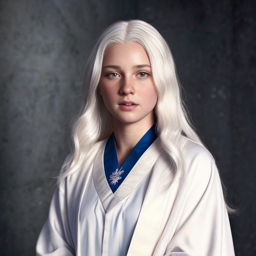 beautiful pale-skinned white-haired angel in white robes with white feathery wings