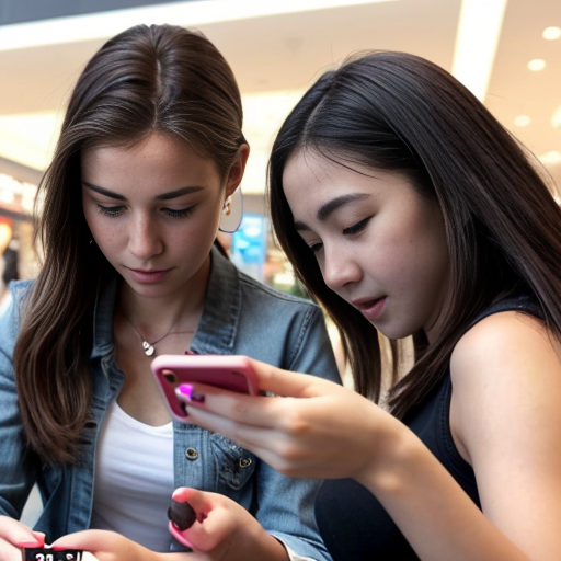 Goretzka play game on apple phone and Vanessa play game on apple phone at the shopping mall 