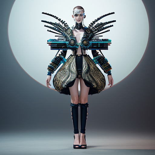 Visualize a futuristic fashion concept that incorporates elements of nature and technology.
