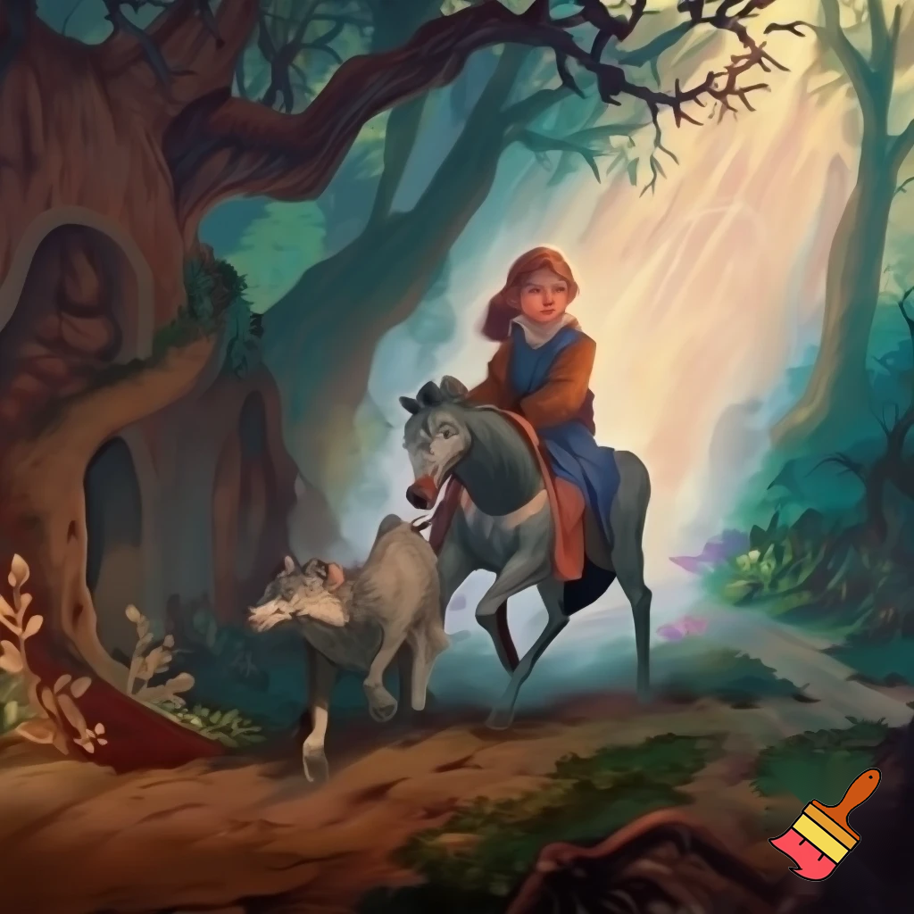 создай картинку в стиле народной сказки Иван Царевич и Серый волк   использую ИИ

