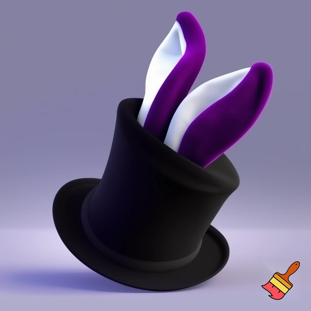 Black top hat with bunny ears velvet white and purple