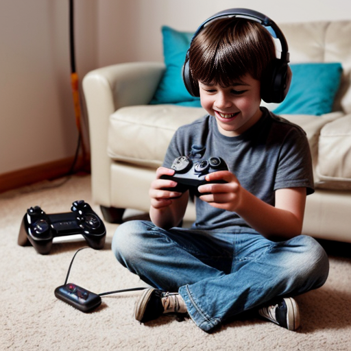 Create an image about a kid playing video games like a game boy and other one with the same kid now adult enjoying playing with the same console.