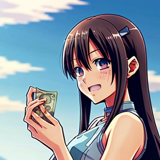 make a crying 12 year girl nerby her stands another 12 year girl with money in hands and 67 on top