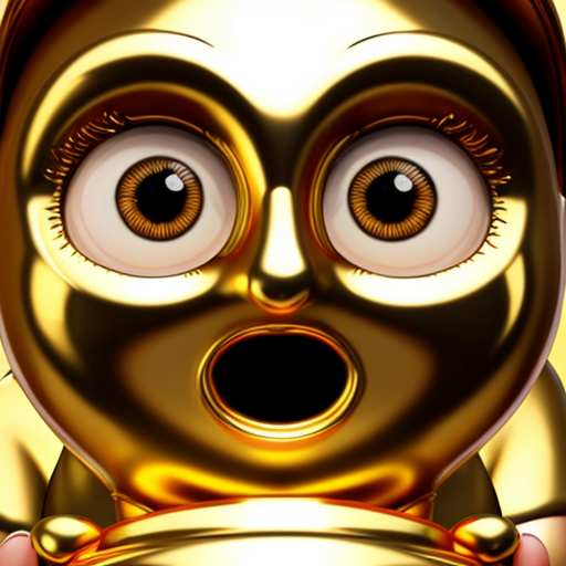 the emotion proud one person gold holding trophy Pixar cartoon style gold skin big eyes happy pretty  gold face