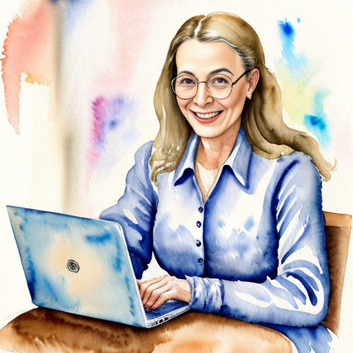 female wizard, laptop, monocle, compass, smiling, old

