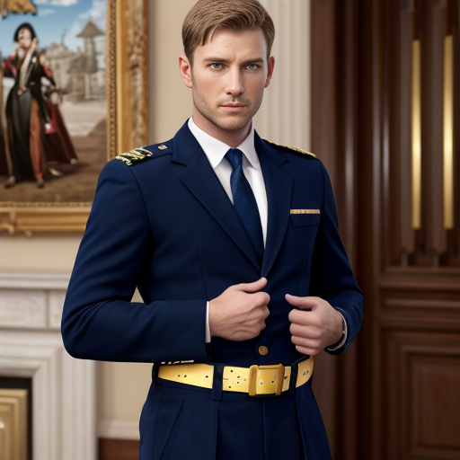 Hofrat in Hofuniform: Marineblauer einreihiger uniformrock mit 4 knöpfen, hellblaues hemd, dunkelblaue krawatte, dunkelblaue hose mit goldener doppelpaspel, schwarzer gürtel mit goldenem koppelschloss, pistole im Holster auf der linken seite, königsblaue kragenspiegel mit goldner lapisch-stickerei, Schirmmütze mit schwarzen schild mit goldenen Verzierungen, und dunkebllauem deckel