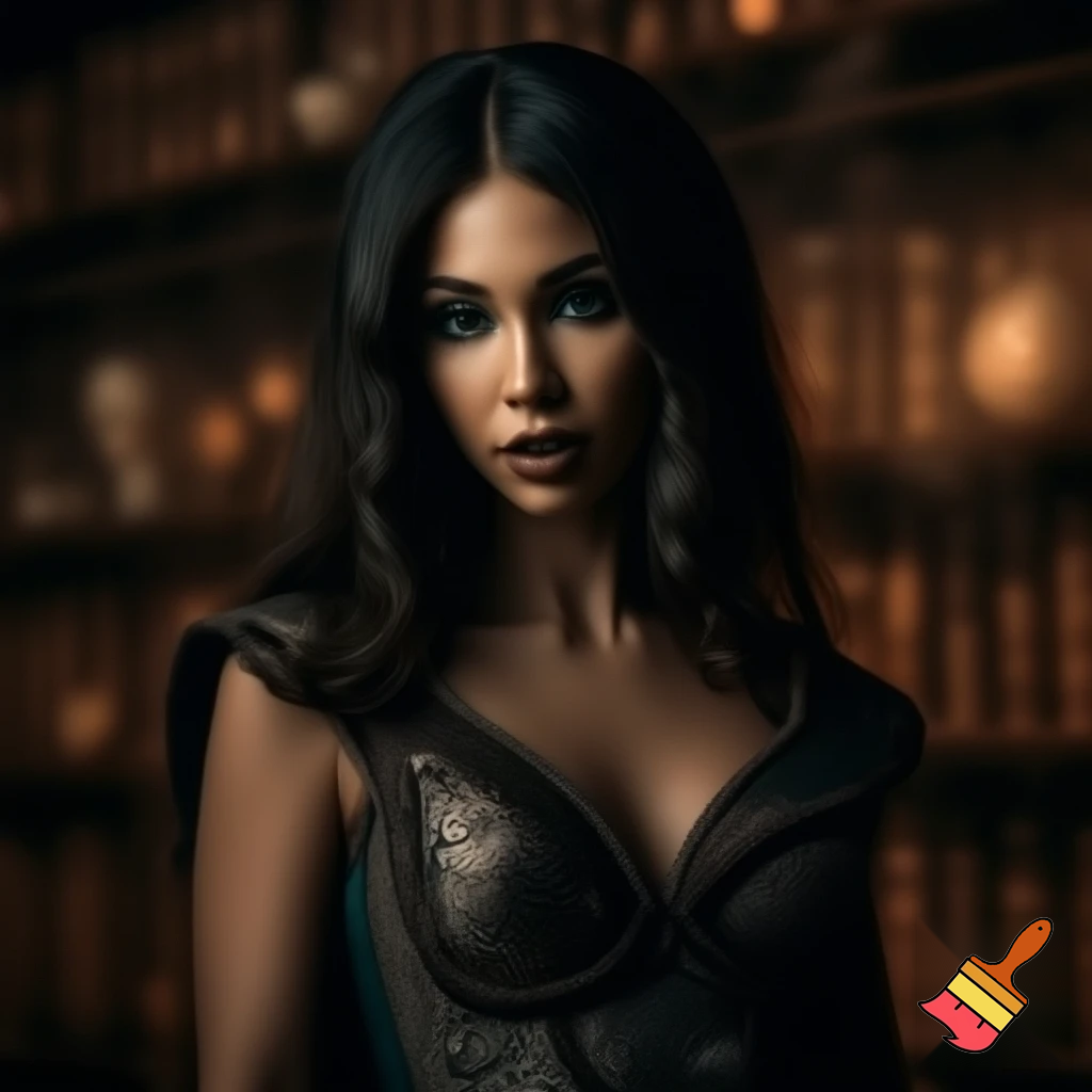 beautiful woman witch outfit, large breasts