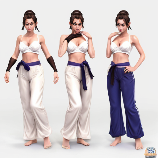 90's disney's 2d aladdin style comic black background and panels of panel 1 brown haired chun li with brown harem pants and blue bra and white sash and white curved slippers with both hand palms place together and hiding the bottom of her mouth with a blue veil wrapped around her arms and shoulders. 
panel 2 she danced with brown harem pants and blue bra and white sash and white curved slippers with blue veil wrapped around her arms and shouldersand raising legs and bounced up and down her belly and shook her hips left and right. 
panel 3 as brown haired chun li with brown harem pants and blue bra and white sash and white curved slippers with blue veil wrapped around her arms and shoulders spreading her arms, happily revealing her face to the viewer and giving a smile as she turns around shook her butt left and right. 
Panel 4 as brown haired chun li with brown harem pants and blue bra and white sash and white curved slippers with blue veil wrapped around her arms and shoulders started to fading away , except her belly, which is bouncing around. 
Panel 5 then the ball transforms into the fading in belly of black haired juri han with cone shaped hair buns barefoot with white harem pants and dark purple bra and black sash and with dark purple veil wrapped around her arms and shoulders with her swaying her hips. 
Panel 6 black haired juri han barefoot with cone shaped hair buns with white harem pants and dark purple bra and with dark purple veil wrapped around her arms and shoulders