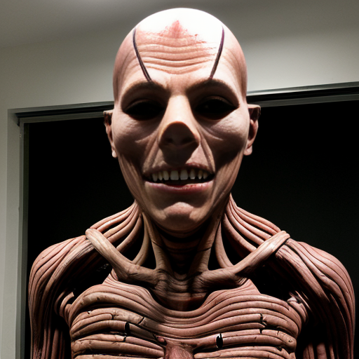 a 10 ft tall skinless figure with a weird looking mask on its face