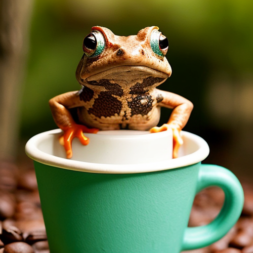 A hillarious, funny boho toad with its ammount of hippie colored coffee cups.
