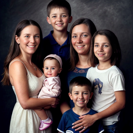 create a family  picture with 3 boy two year olds and a mom and 3 girl 16 year olds