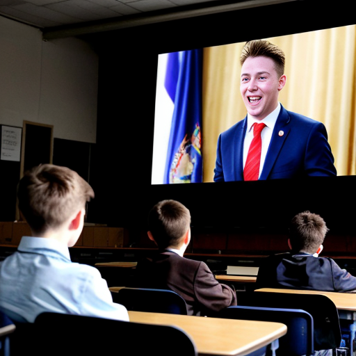 Students watched a recording of the speech delivered at a boys school assembly 
•	The speaker begins in a calm voice and pauses briefly before the word “future.”
•	When he says “the potential of our youth,” he raises his voice for emphasis.
•	He points toward the students sitting in front of him and smiles.
•	A large screen behind him shows images of rockets launching and students studying in classrooms.
•	The audience begins clapping before the speech ends, and the speaker nods in response.
