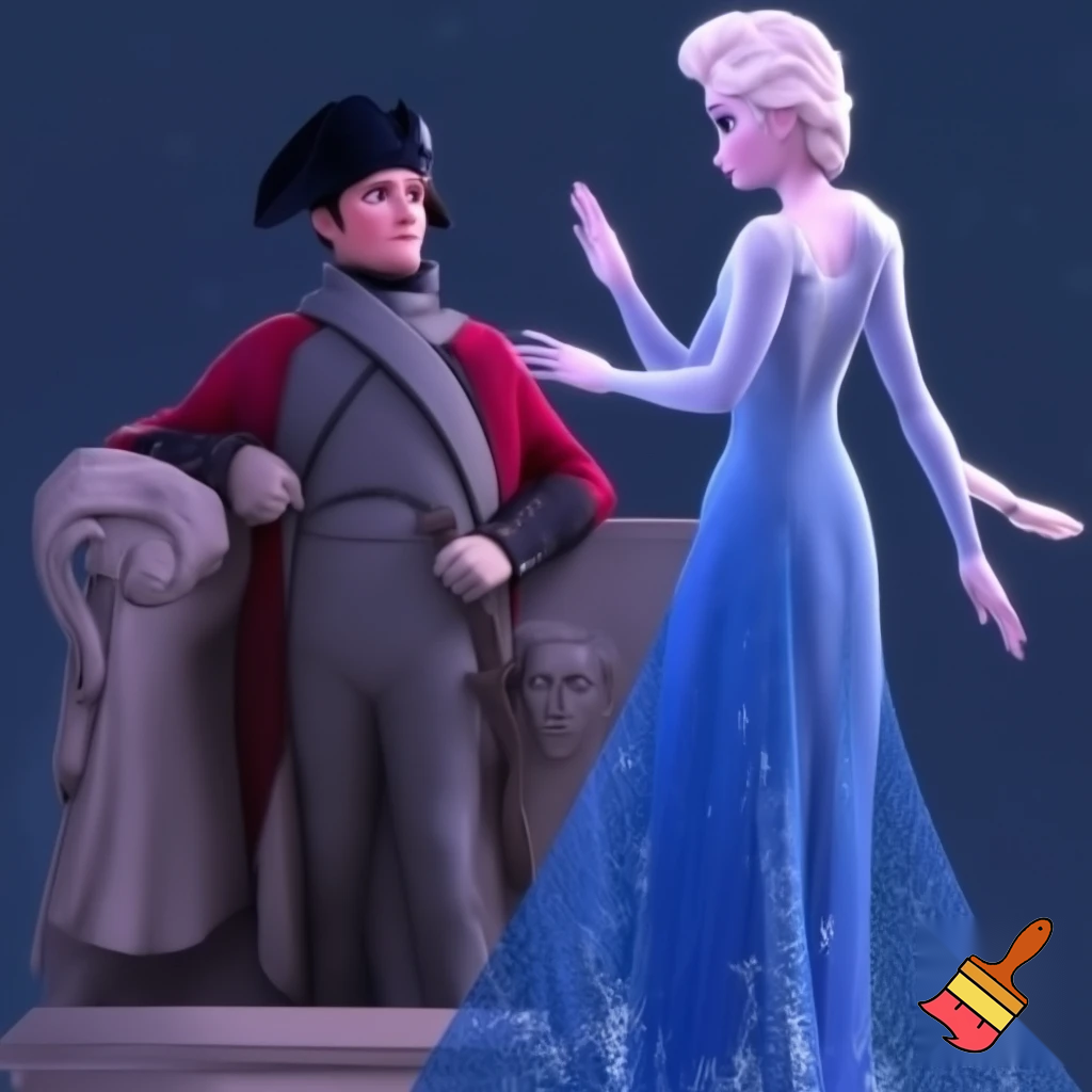Elsa turning napoleon into a statue