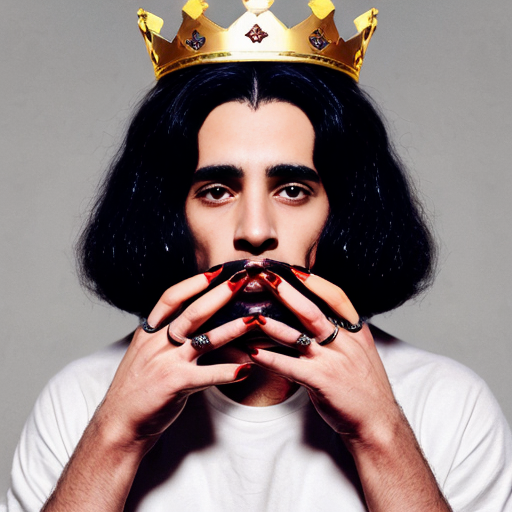 make gangsta king charles with reLLY LONG RED NAILS

