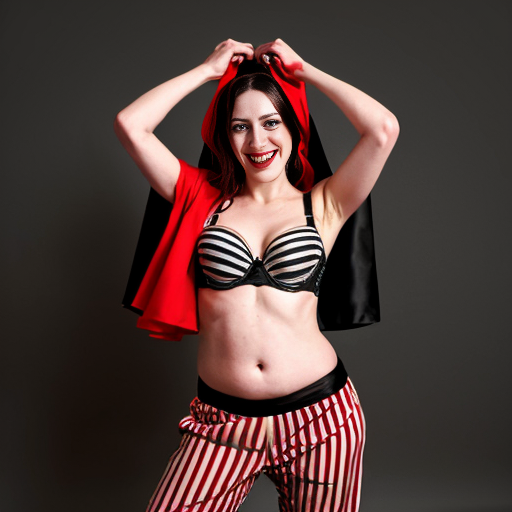 90's disney's 2d aladdin style comic black background and panels of 
panel 1 Harley Quinn with light black and red striped harem pants and bra and black and red curved slippers with both hand palms place together and hiding the bottom of her mouth with a light black and red striped veil wrapped around her arms and shoulders. 
panel 2 she danced with light black and red striped harem pants with light black and red striped bra and red and black curved slippers and with light black and red striped veil wrapped around her arms and shoulders and raising legs and bounced up and down her belly and shook her hips left and right. 
panel 3 as Harley Quinn with light black and red striped harem pants and bra and red and black curved slippers and with red and light black striped veil wrapped around her shoulders and arms and spreading her arms, happily revealing her face to the viewer and giving a smile as she shook her belly left and right. 
Panel 4 Harley Quinn with light black and red striped harem pants and bra and black and red curved slippers and with light black and red striped veil wrapped around her shoulders and arms has started to fading away , except her belly, which is bouncing around and growing. 
Panel 5 then the ball transforms into the fading in belly of Giant red haired giganta barefoot with dark yellow spotted yellow harem pants and bra and dark yellow spotted yellow veil wrapped around her arms and shoulders with her swaying her hips. 
Panel 6 red haired giganta barefoot with dark yellow spotted yellow harem pants and bra and dark yellow spotted yellow veil wrapped around her arms and shoulders then she is flexing her muscled arms 