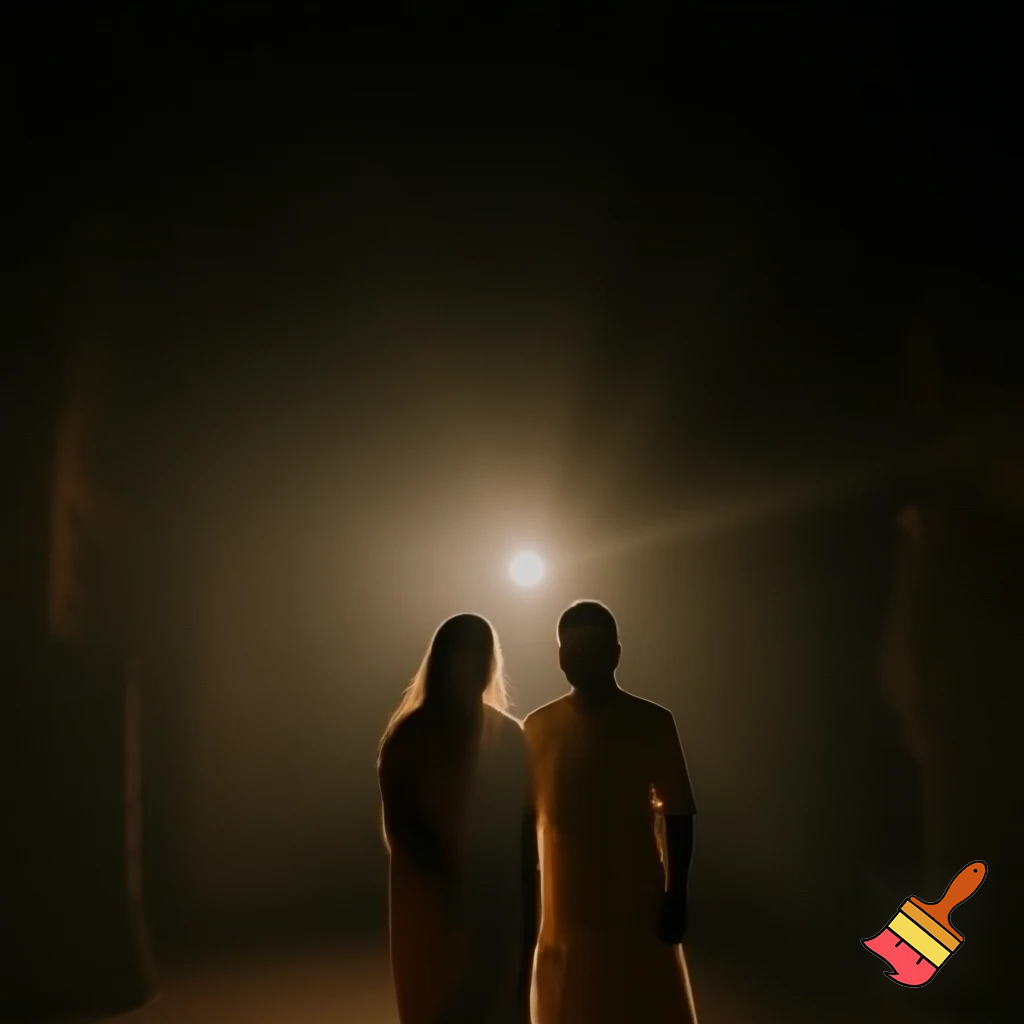 📿 रात्रि का दृश्य, मंदिर जैसी शांति, पति-पत्नी के चारों ओर दिव्य प्रकाश