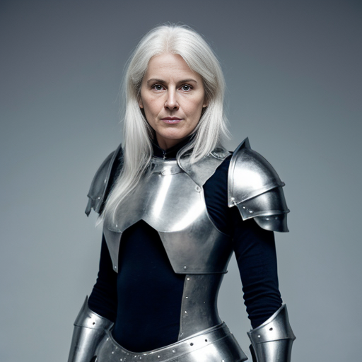 Tall white-haired woman in armor