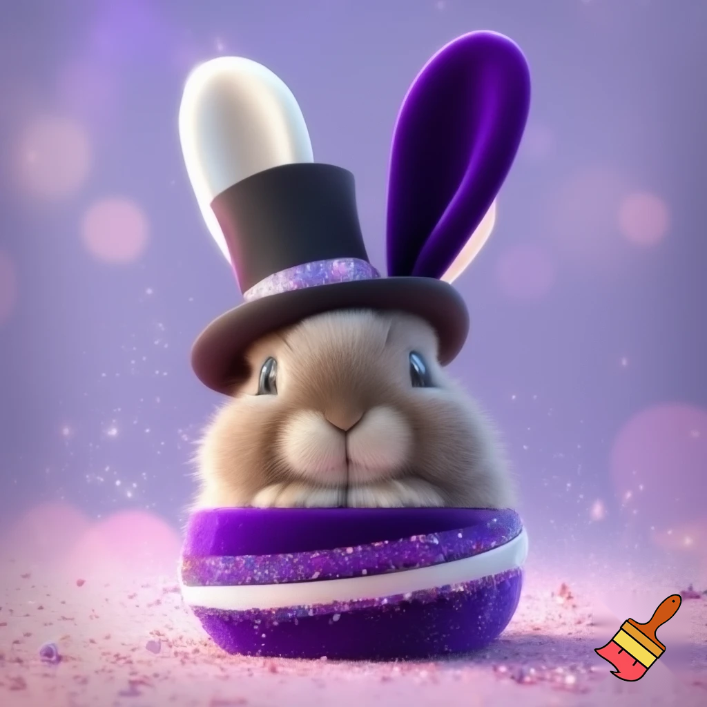 Black top hat with bunny ears velvet white and purple purple and white headband fabric and velvet glitter, purple and pink special present true special and delicate velvet white purple Easter bunny is Ben