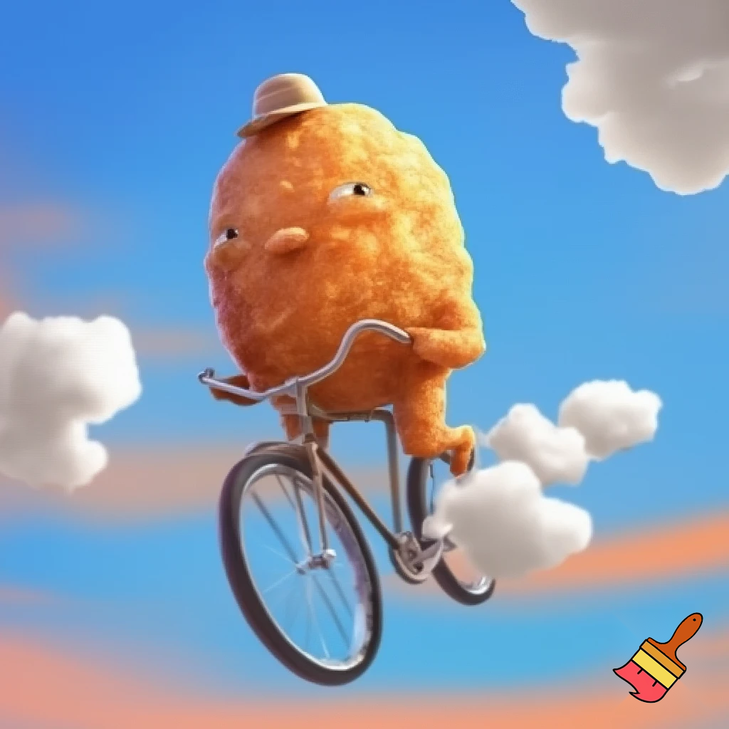 chicken nugget riding a bike in the sjy