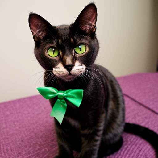 grean cat with a bow