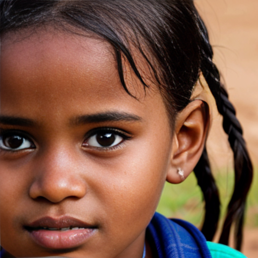 sudanese little girl, very beautiful and eager, on the village, close up