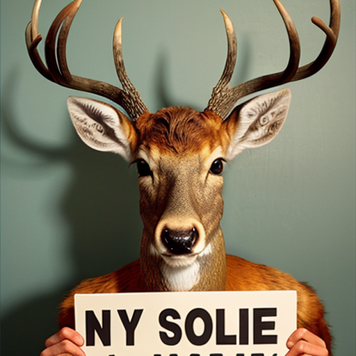 picture of a mugshot deer, with scars, serious face holding a number board