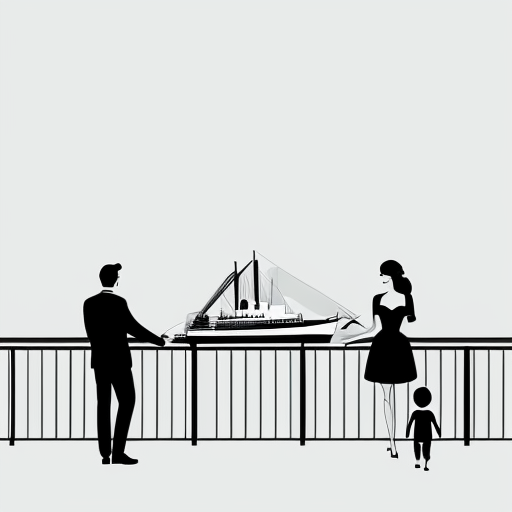 vintage barbie , her husband , children ,and baby on the deck of the titanic