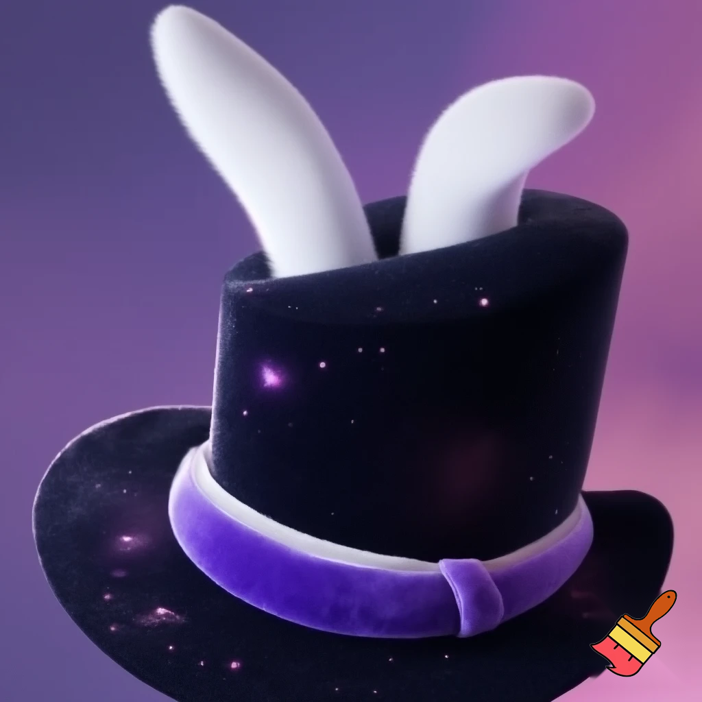 Black top hat with bunny ears velvet white and purple purple and white headband fabric and velvet glitter, purple and pink