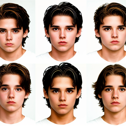  individual head shots of  the different main characters from the book the outsiders.
