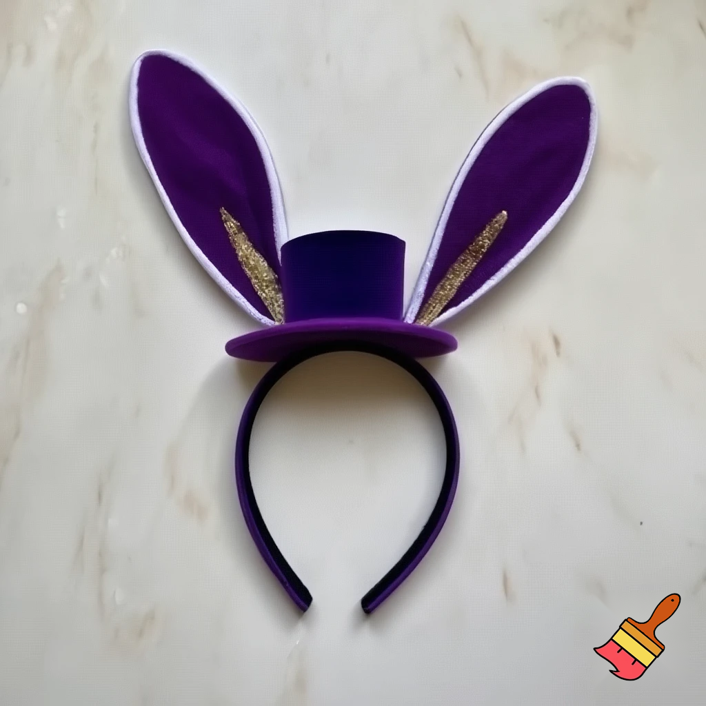 Easter bunny top hat headband, purple white with gold glitter fabric and velvet velvet