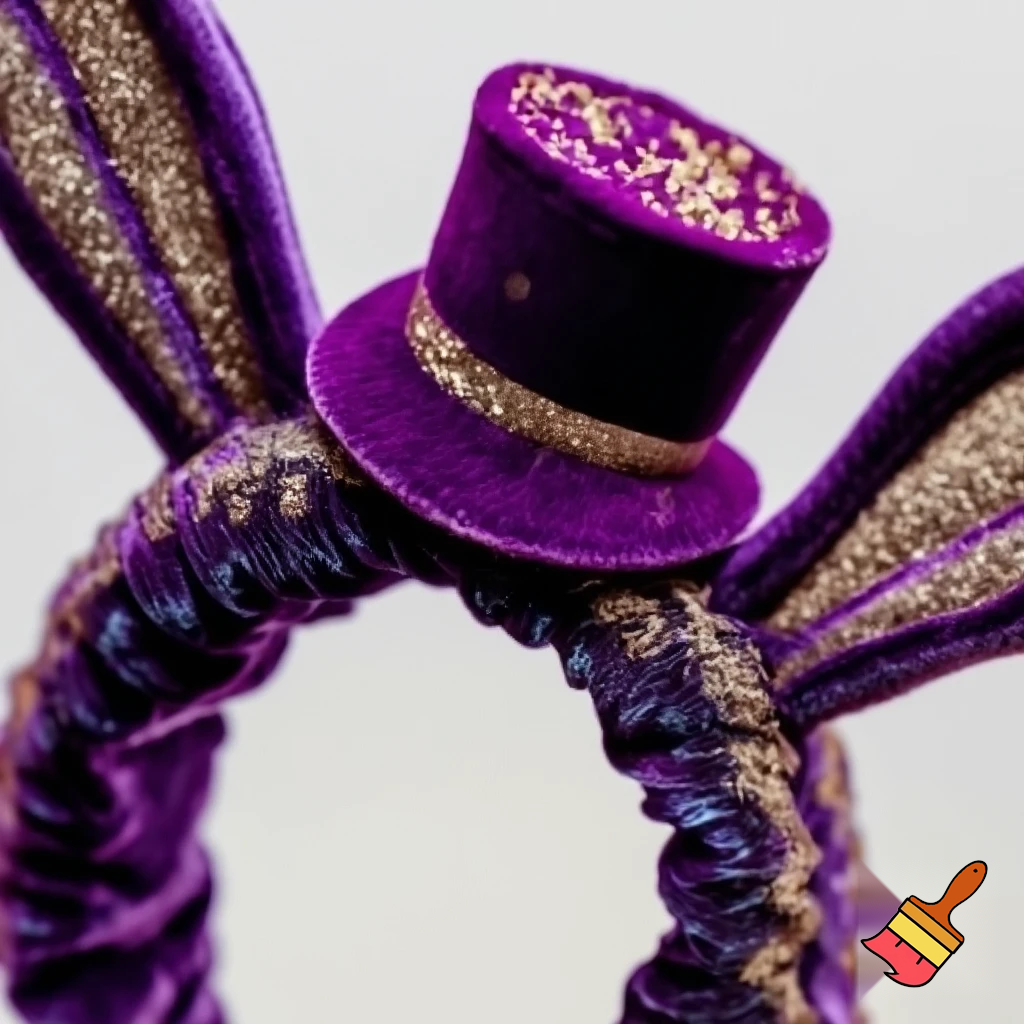 Easter bunny headband, top hat, purple and white with glitter gold purple glitter velvet and delicate top hat headband