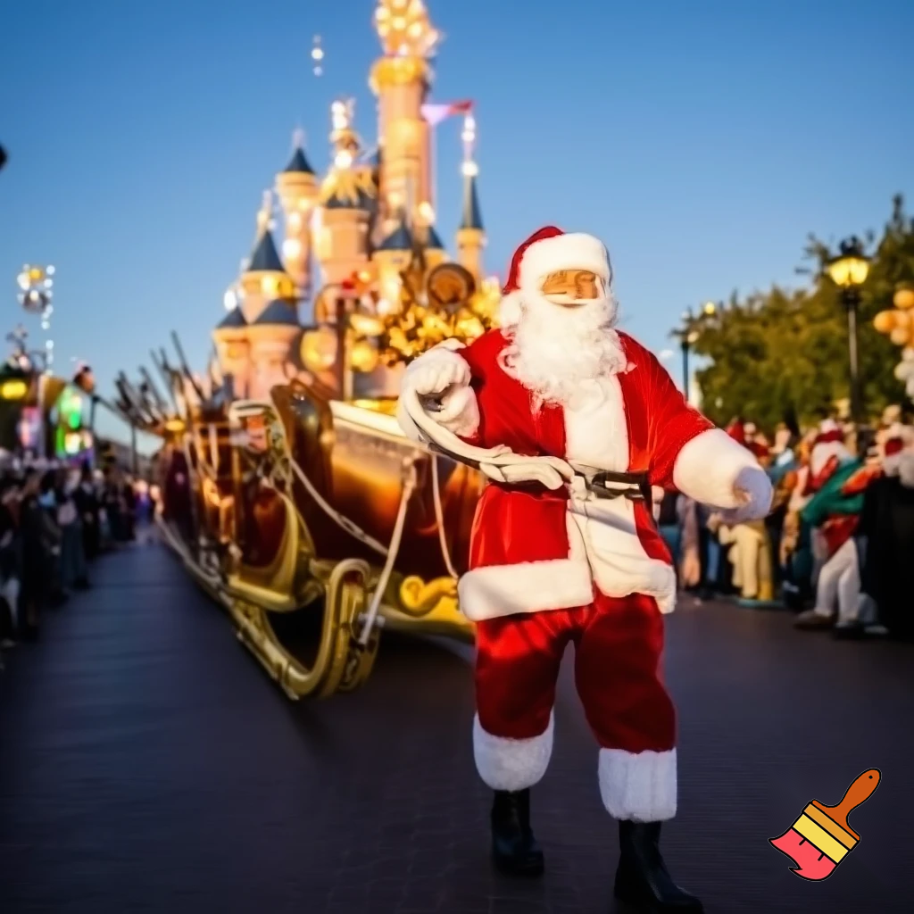 Santa Claus, France parade Paris Disneyland Santa sleigh castle Paris Santa Claus a big parade stage