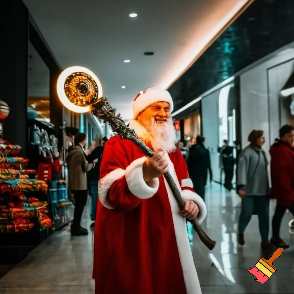 Santa Claus magic walking stick staff Russia shopping Centre