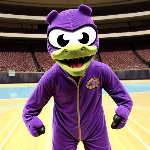 barney the a purple color an dinosaur an costume mascote