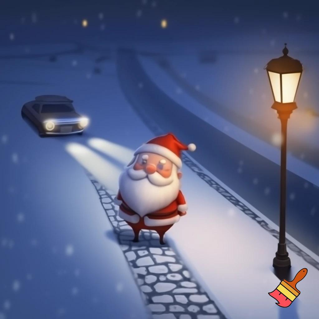 draw me a Santa Claud  with a hat waiting for the car to pass the street