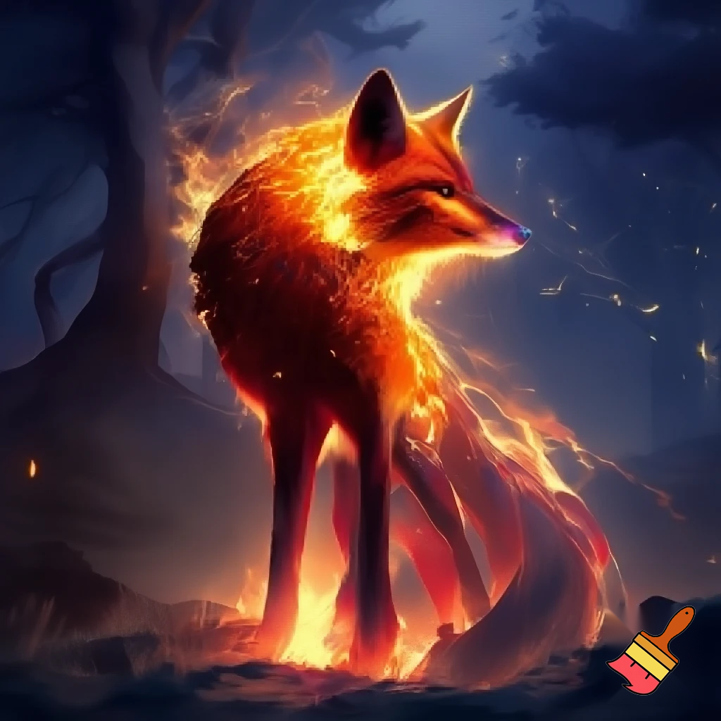 fantasy fox made out of fire