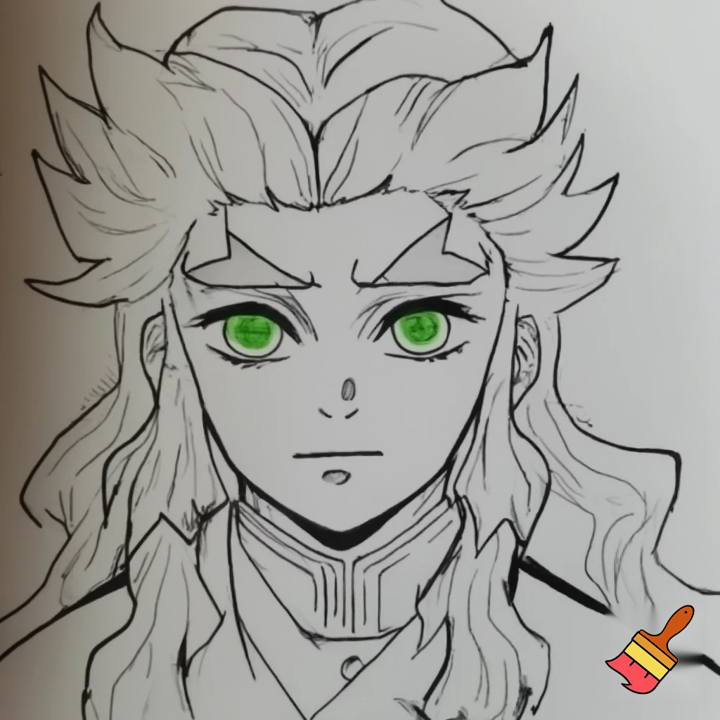 original demon slayer character, male, long hair, green eyes, sketched