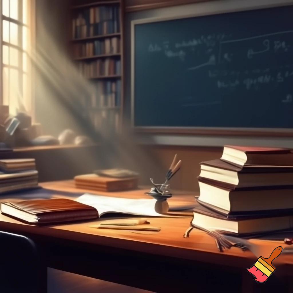 school background of a teacher desk view in front of desk no chair