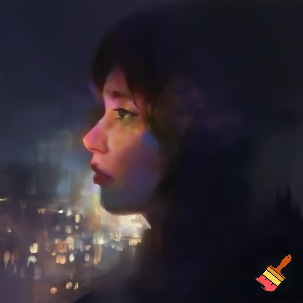 draw a picture of a woman who is feeling hope for external validation. The tone is emotionally haunting because internal validation is more fulfilling than external. Provide a variety of styles, such as oil, watercolor, abstract, impressionism, but not cartoon or photo realistic. Also offer a variety of settings such as outdoors, cityscape, residential, garden, space, technology, water, etc. 