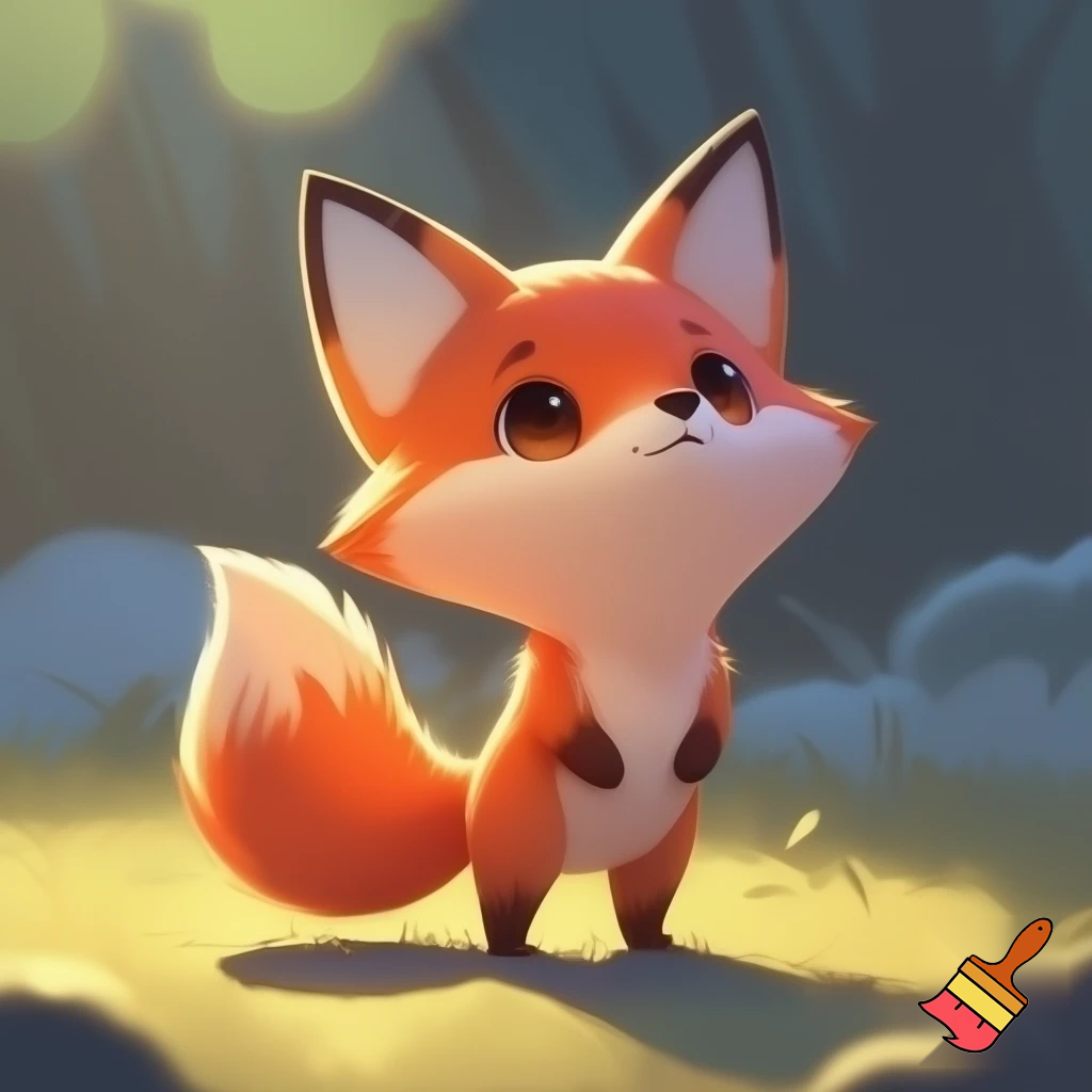 A cute cartoon fox on its hind legs.