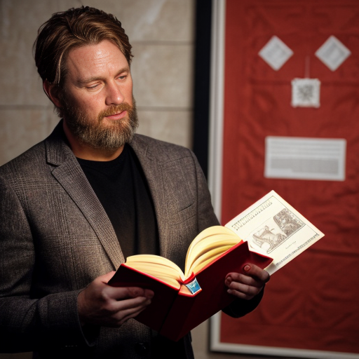 God in heaven 
holding a book with seven red seals on it and John looking up at him
