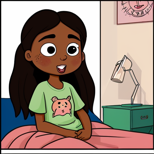 cartoon brown girl waking up with detail
