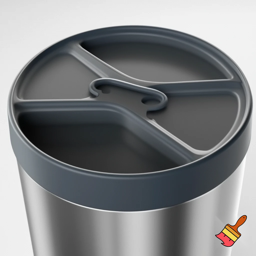 make a cylindrical food storage that has a handle ontop and has 4 sections holing different food
