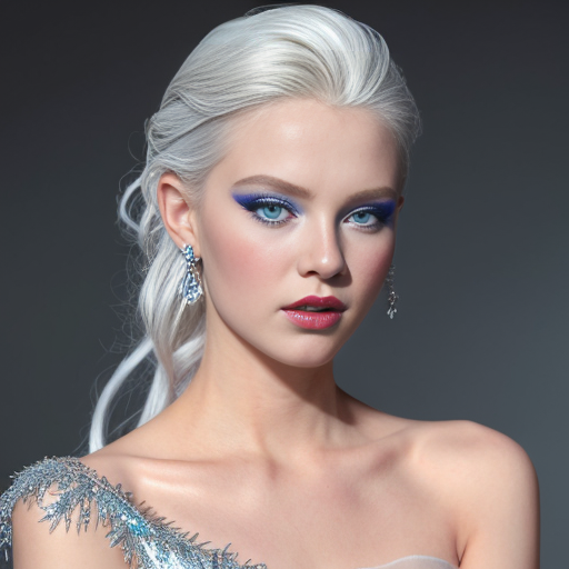 4. Дама Бубен (Diamonds) — «Ледяная Сирена» / «Icy Siren»
Main subject: the same person from the uploaded photo. Preserve face, identity, proportions, and likeness. No changes.
The person is styled as an “Ice Queen” character:
– Diamond white, ice blue, silver, crystal clear, frosty lavender tones
– Icy chiffon, faux ice fur, crystal mesh, crushed mirror embellishments
– Glass-like accessories, clear crystals, holographic film accents
– Ethereal, fragile, yet sharp couture aesthetic.
Accessories:
Delicate silver snowflake jewelry, hair pins with clear droplets.
Makeup:
Frosty white and pale blue eyeshadow, diamond glitter tears.
Icy highlighter, pale glossy lips.
Pose & Expression:
Ethereal, distant, mesmerizingly calm.
Graceful, fluid pose, as if floating in arctic waters.
Card corners: Q ♦