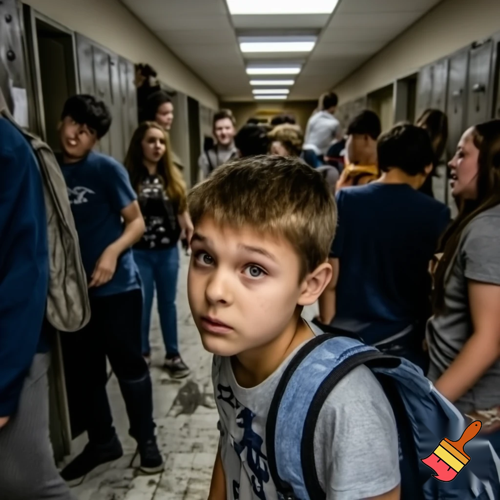 First day of school in 6th grade comic style of a boy