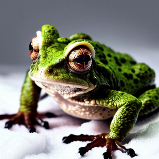 A laughable, puzzled animal toad in woolen, multicoloured winter clothings with woolen winter cap. Hyperrealistic art style.