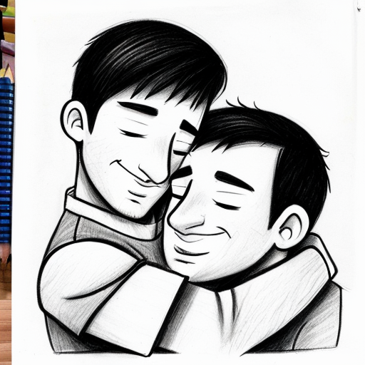 two men cuddling cartoon pencil style
