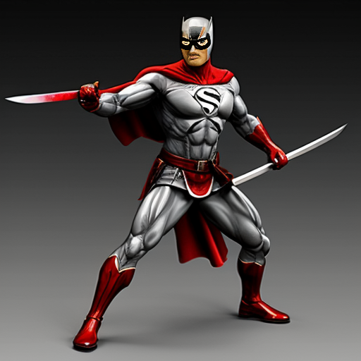 Superhero Timebreaker - bold, with silver eyes, wearing grey makintosh, have a katana